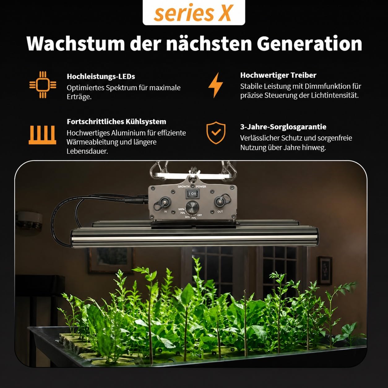 Greenception LED Pflanzenlampe 160W GCx-4 PWR, Vollspektrum mit UV & IR, Dimmbar, Separater Wachstums- & Blütemodus, Innenbeleuchtung für Pflanzen, Hohe Effizienz