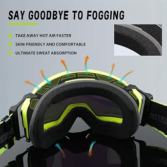 Dirt Bike Goggles Over Glasses Anti-Fog with Replacement Lens (Clear)