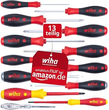 Wiha Schraubendreher Set 13-teilig I VDE geprüftes Werkzeug für Elektriker I mit Schlitz-, Kreuz- & Torx, Schlagkappe & Phasenprüfer, für Profis und Heimwerker (47176)