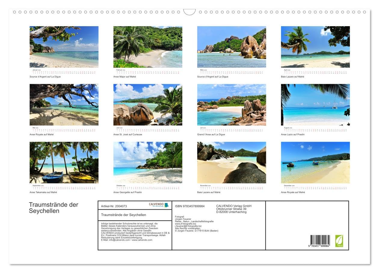 Traumstrände der Seychellen (Wandkalender 2026 DIN A2 quer), CALVENDO Monatskalender: Die schönsten Strände von Mahé, La Digue und Praslin (CALVENDO Orte)
