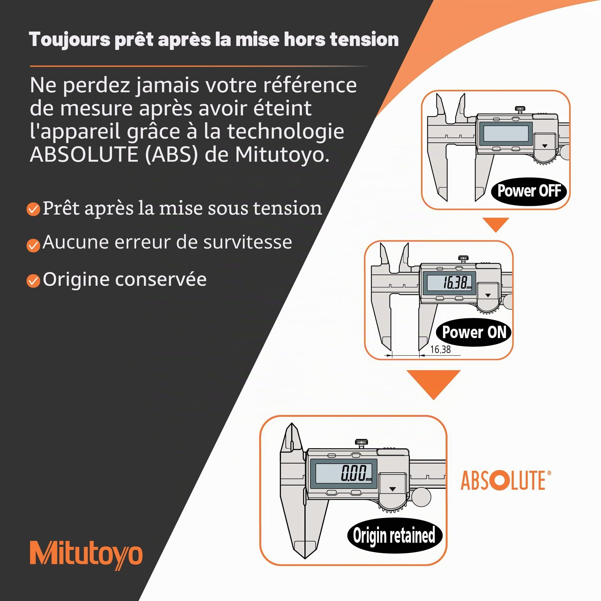 Mitutoyo 500-205-30 Pied à coulisse ABS AOS CD-30DAX, 0-300 mm | 0,01 mm, origine mémorisée, sortie de données