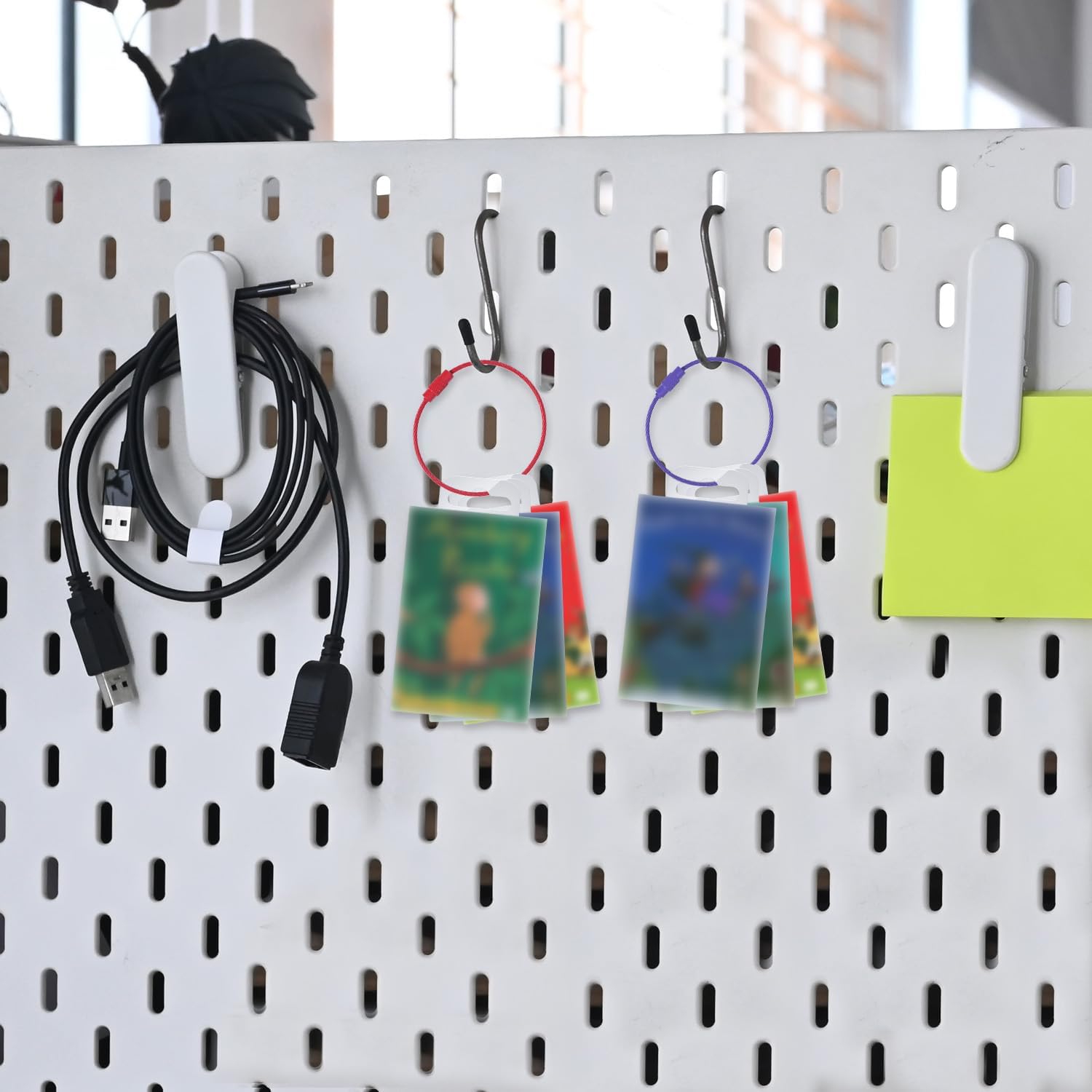 Card Holder for Yoto Cards Rings and Tabs, 200pcs 1.57x1.77in Self Adhesive Tabs & 20pcs Multi-Colored Stainless Steel Keyring Loops Organizing Supplies for Yoto Player Card Accessories