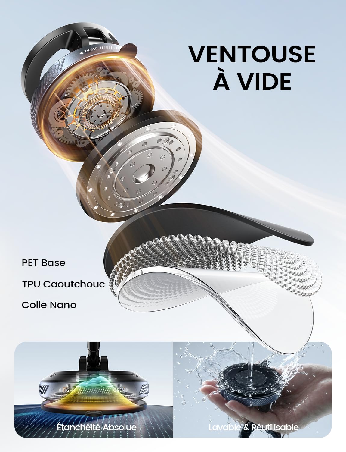 Lamicall Support Telephone Voiture pour MagSafe - [Ventouse Vide & Double Pliage] 360° Rotation, Support Magnétique pour Tableau de Bord/Pare-Brise, Porte Voiture pour iPhone 17 16, Autres Smartphones