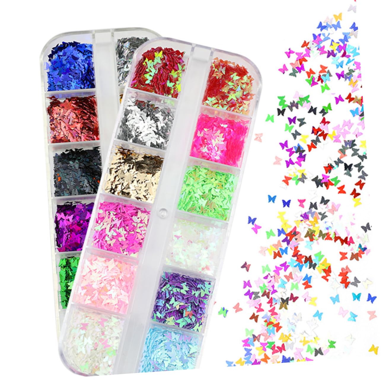 FOMIYES 2 Boxes Butterfly Sequin Set for Eye Makeup Nail Art 12 Colors Glitter Sequins Palette
