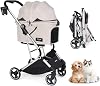 Beberoad T4 Pet Stroller for Small Medium Dogs Cats, 4 Wheels Foldable Pet Pram Dog Pushchair with Pad & Cup Holder, Travel Dog Stroller Buggy Trolley, Beige