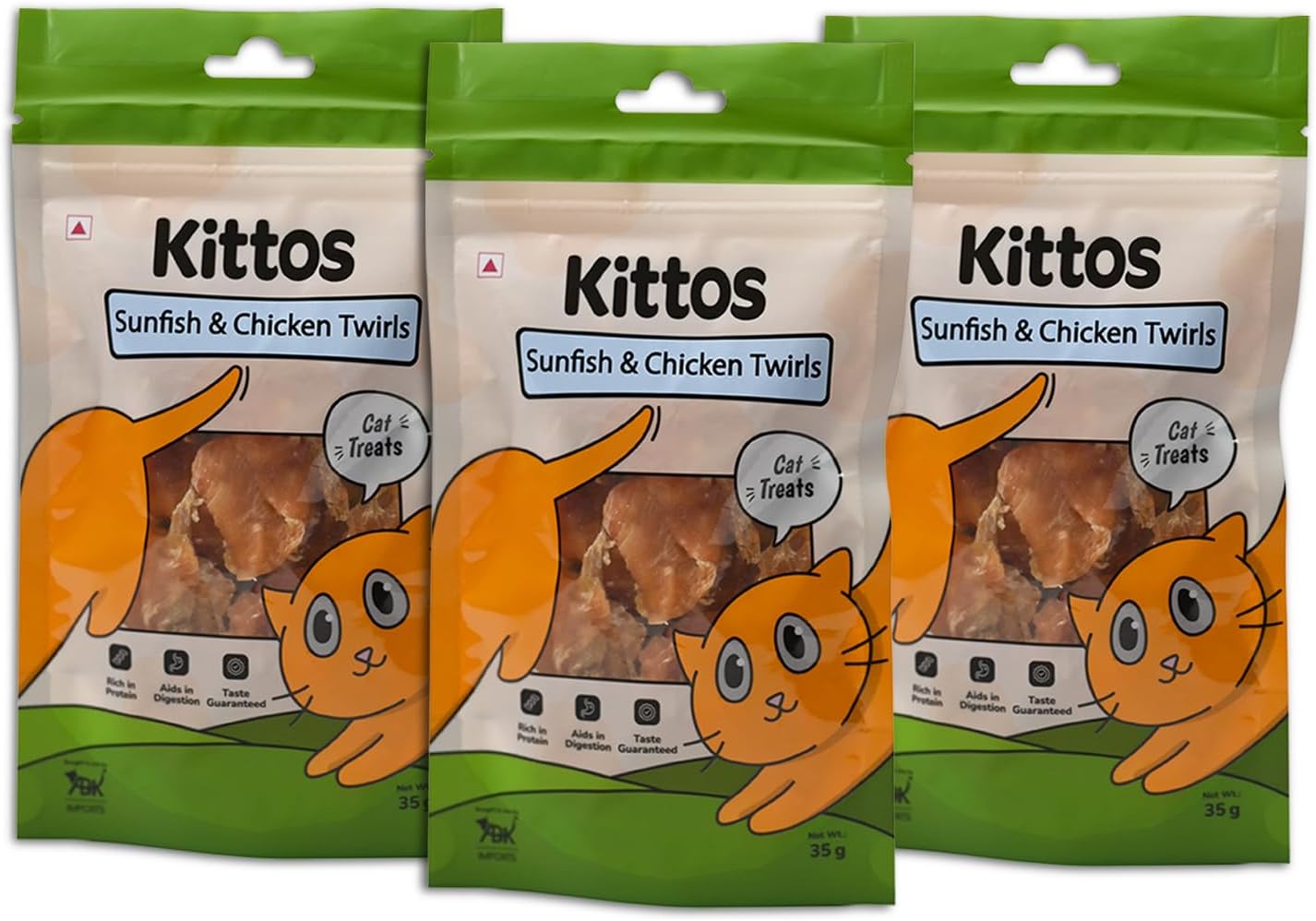 Sunfish and Chicken Twirls Cat Treats Combo for Cats All Life Stages, High Protein Low Fat Dry Cat Snacks, Easy Digest Natural Training Reward Treats Pack of 3 105g Each
