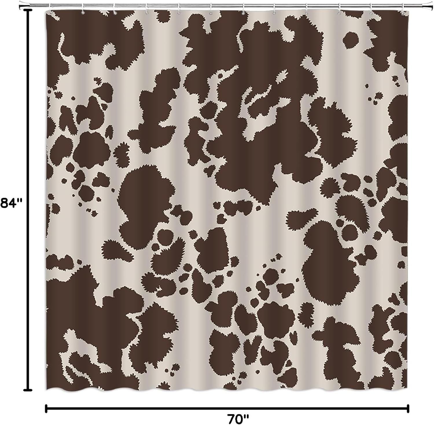 Cowhide Shower Curtain Brown Milk Cow Skin Print Farmhouse Animal Luxury Vintage Western Rustic Retro Extra Long Bathroom Decor Curtain with Hooks,70W x84 H