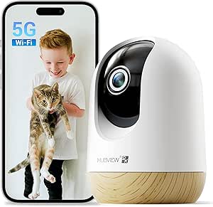 MUBVIEW 5G WiFi Indoor Security Camera No Subscription, Pet Camera with Phone App, Baby Monitor WiFi Smartphone, 2K Night Vision Pan-Tilt Dog Camera, Auto Tracking, 2-Way Audio, Local&Cloud Storage asin的图片