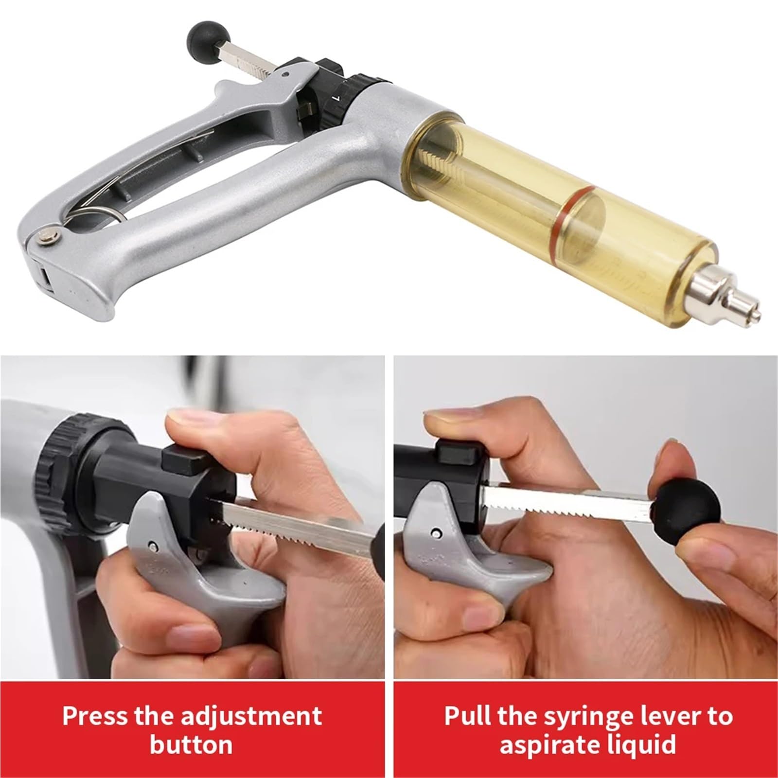 Dispositivo Veterinario per Somministrazione 1Pc 25/50ml Argenteo Regolabile Iniettore di Vaccino Semi-Automatico Iniezione Animale Medicina Alimentatore Attrezzature Veterinarie