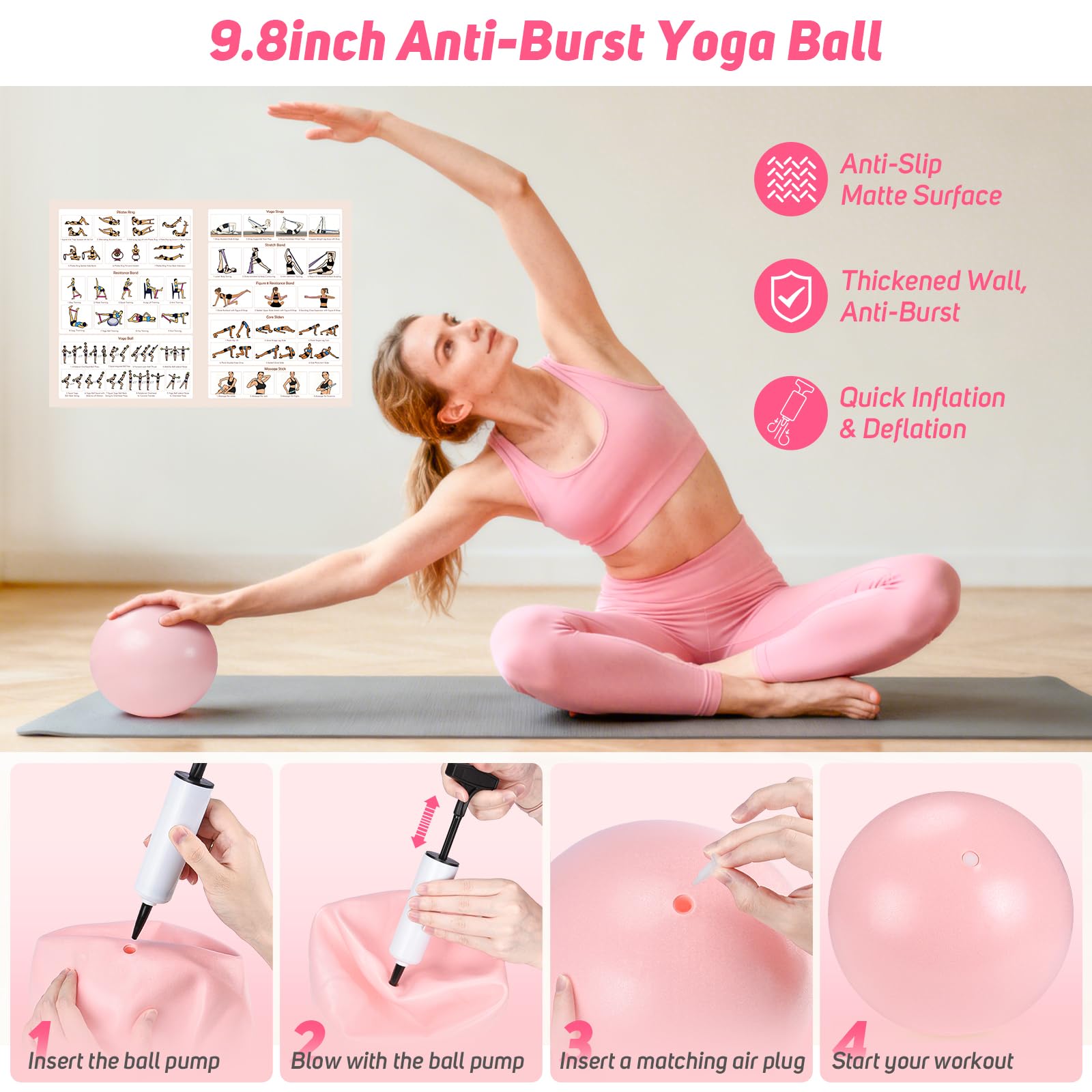 Asten Kit de Pilates à Domicile : Équipement avec Anneau, Balle, Bandes de Résistance, Curseur et Rouleau en Mousse