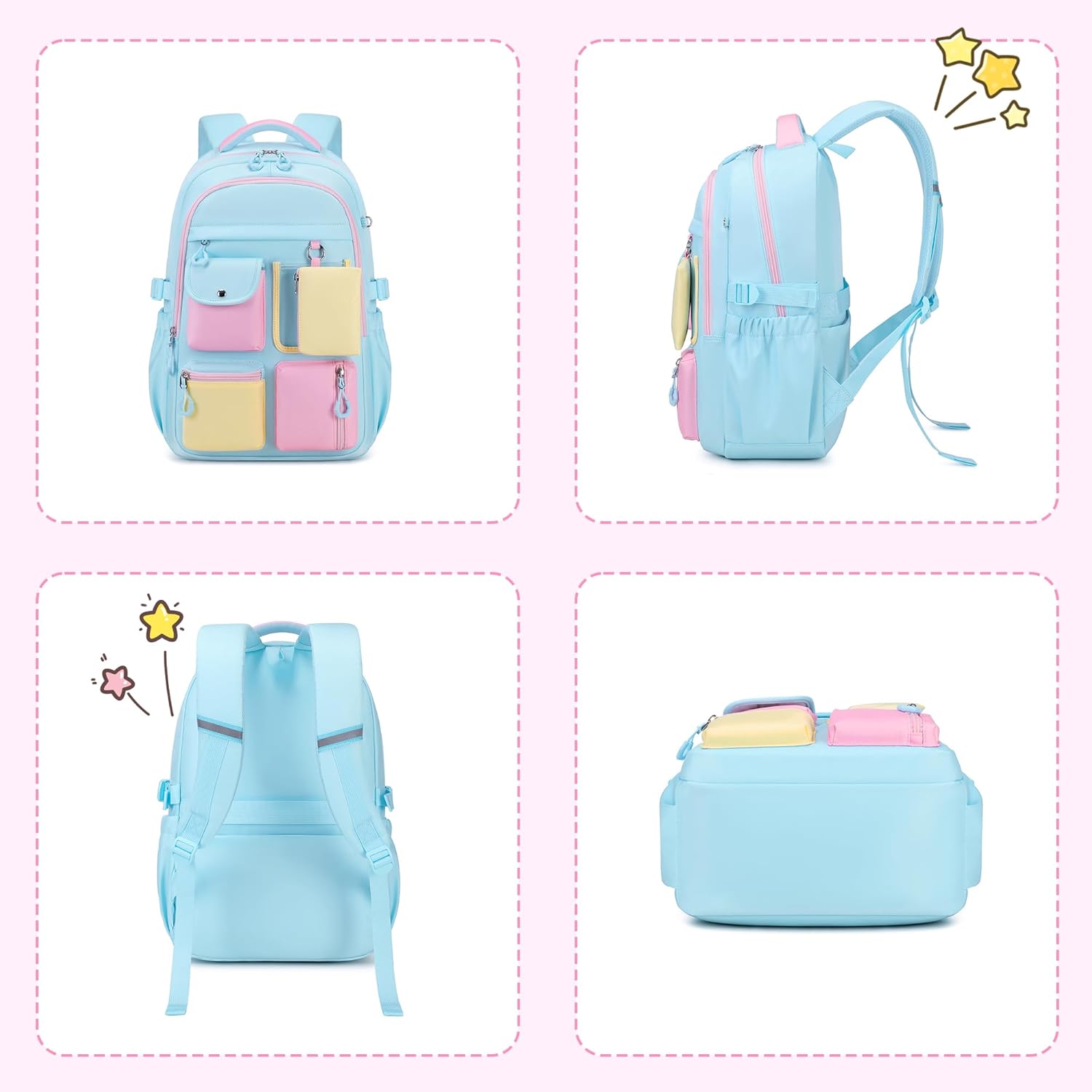 Kids Backpack, Backpack for Girls for Elementary School Multiple Pockets Ages 6-10(Blue) - Image 9