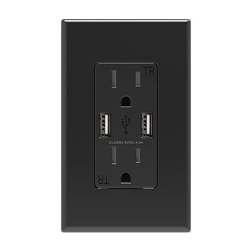 Miniatura 10 de ELEGRP Toma de pared USB, puertos USB duales de 4.0 A, receptáculo resistente a manipulaciones de 20 A, placa de pared incluida, certificación UL