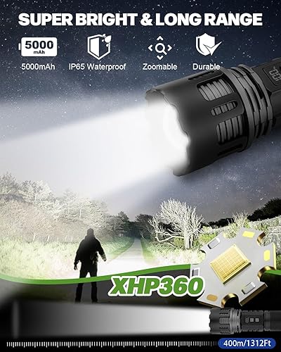Miniatura 5 de Victoper Linterna recargable, 4+6 modos de iluminación, linternas con zoom, superbrillantes de 20000 lúmenes altos, luz de flash táctica LED para
