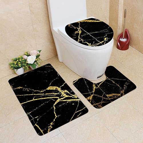 Miniatura 2 de PMUYBHF Juego de 3 alfombras de baño con contorno en forma de U, antideslizante, tapete de baño de espuma viscoelástica + cubierta de tapa de