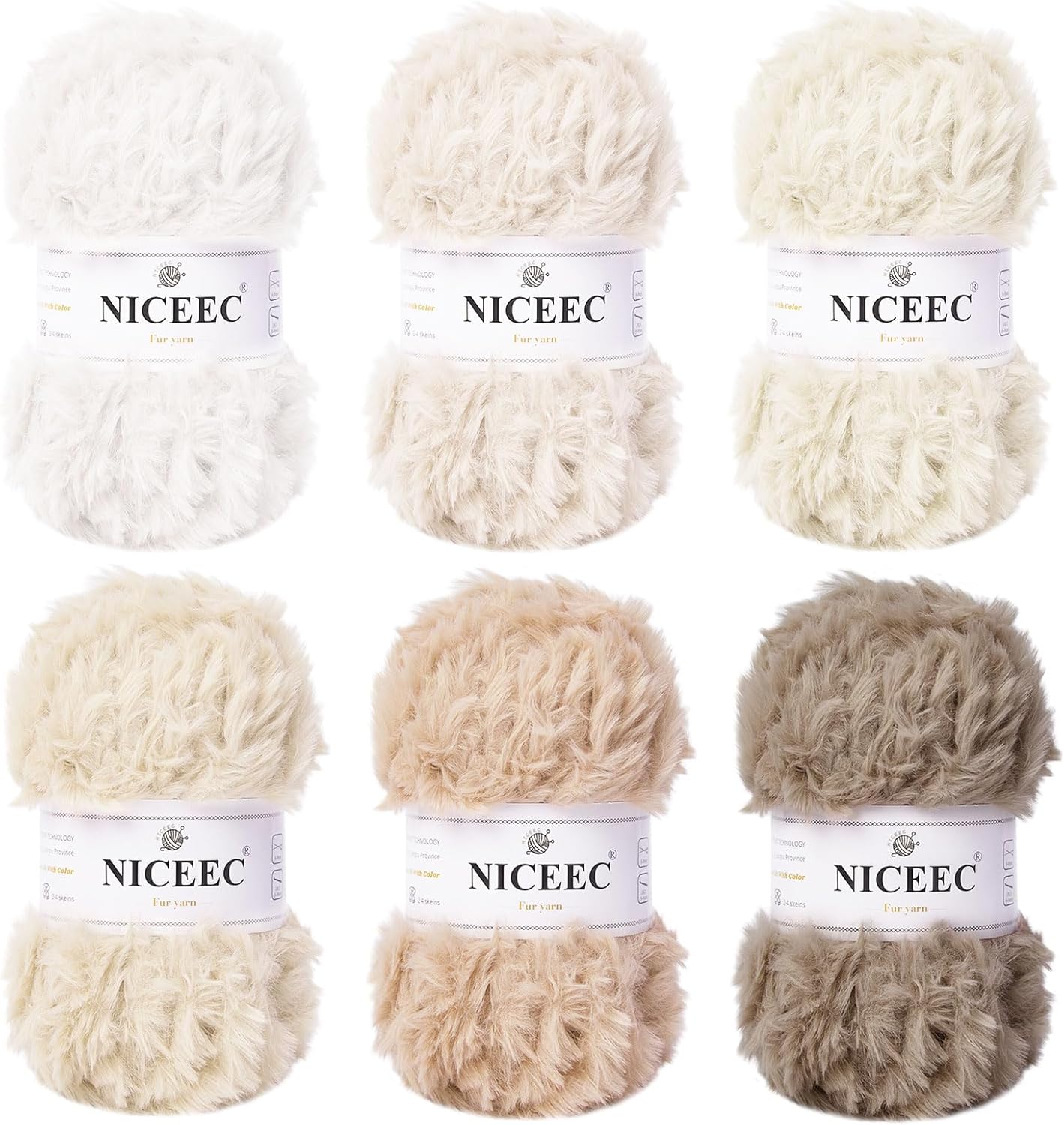 NICEEC Faux Fur Yarn Super Soft, Chunky & Fluffy, Eyelash Yarn for Crochet & Knitting(Total Length 210yds/10.6oz) - Cream White Series/300g
