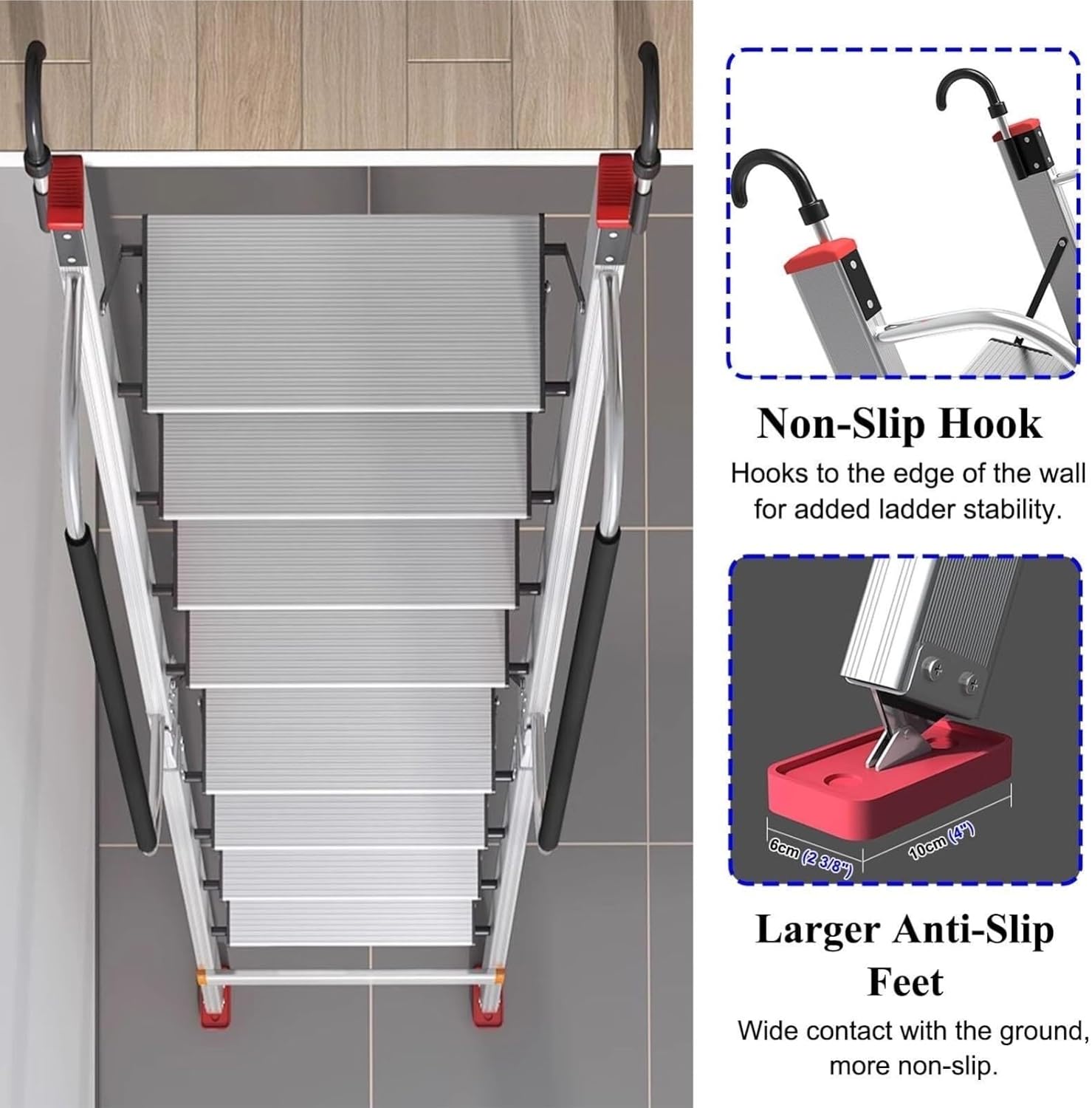Extension Ladders Attic Ladder Heavy Duty Loft Stairs Ladders with Anti Slip Hook and Feet, Collapsible Loft Compact(Black)