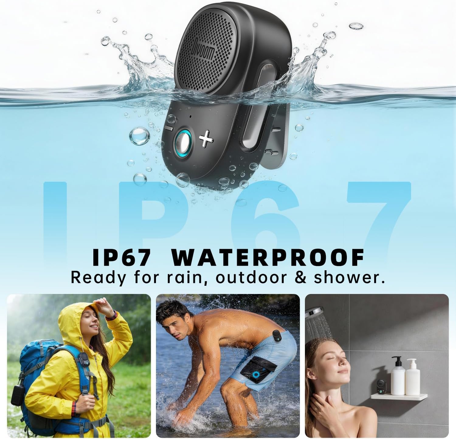 Divoom Itour-S Wearable Bluetooth Speaker, IP67 Waterproof Dustproof, Portable Small Clip-On Bluetooth Speaker, 10H Playtime, for Kitchen, Work, Travel, Biking, Golf, Pool (Black)