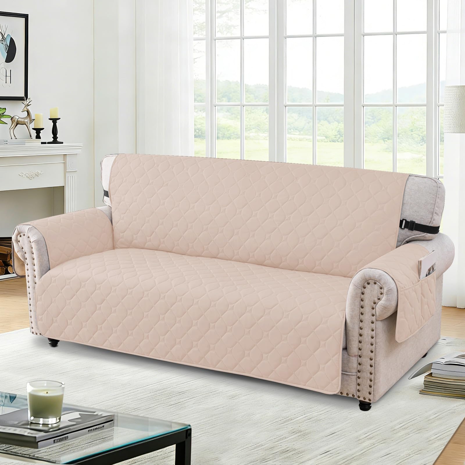 Ystyle Impermeable Housse Canapé 3 Places, Housse De Canapé avec Accoudoirs, Universelle Protege Canape, Répulsif Liquide, Antidérapante Épaissi, Protection Griffures, Beige
