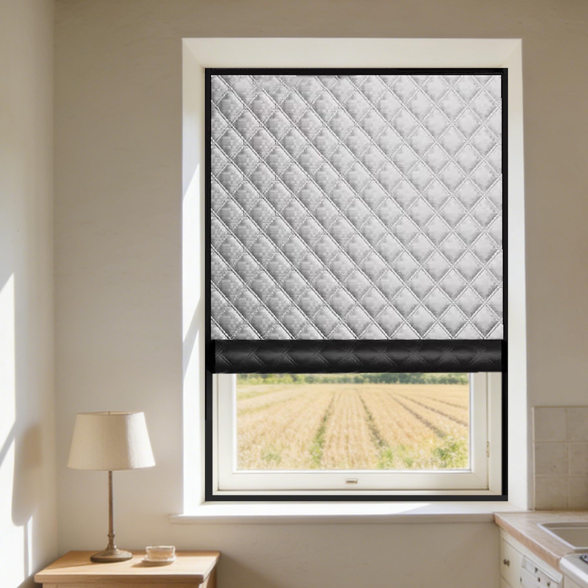 Fensterisolierungsset 149 x 650 cm Oxford Gewebe Dick Baumwollfüllung Kälte Isolierfolie Maßanfertigung Möglich für Balkontür Terrassentür, Silber