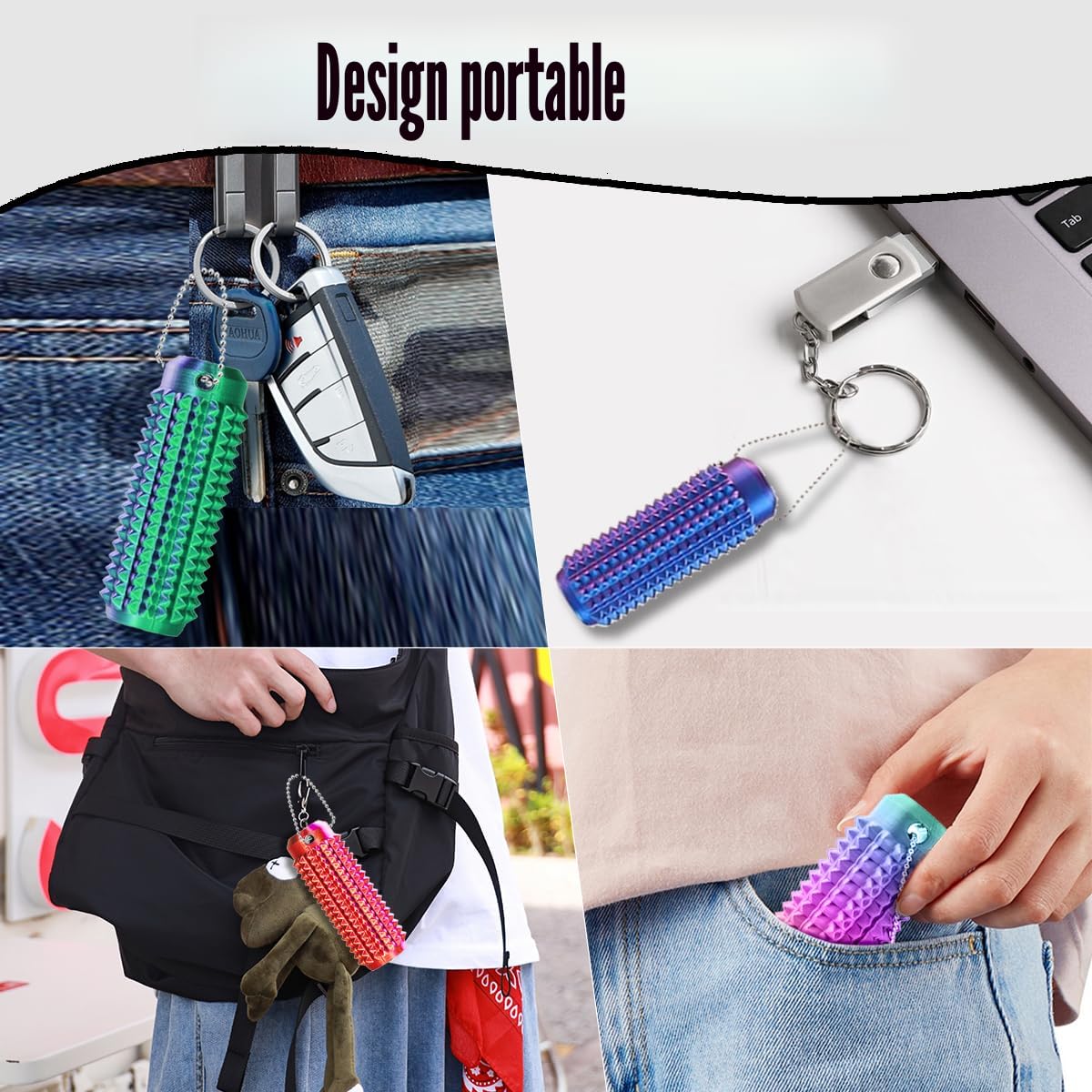 Ablyea Lot De 4 Porte-clés Little Ouchies Fidget, 9 Cm, Porte-clés à Picots Pour Soulager L'anxiété Positive, Pour Adulte (couleur Foncée