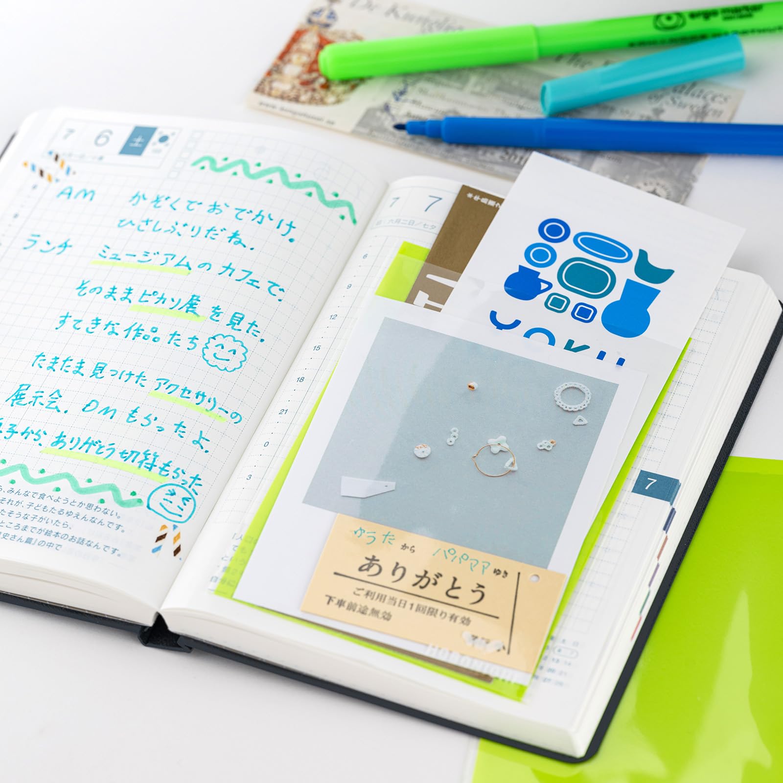 Hobonichi Techo Accessories Add-on Pocket (Ticket Size), green, A6 - Image 2
