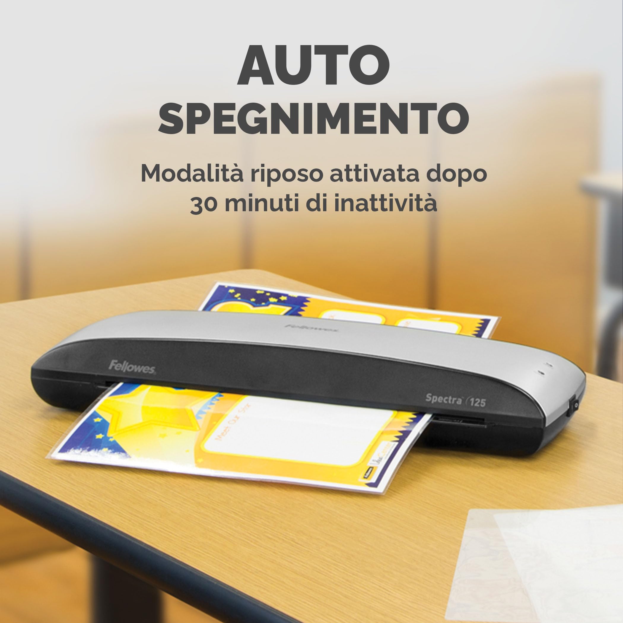 Fellowes plastificatrice Spectra A3, formato A3, fino a 125 Micron, per casa e ufficio, plastificatrice con leva di sblocco e modalità riposo, riscaldamento in 4 minuti, starter pack con 10 pouches