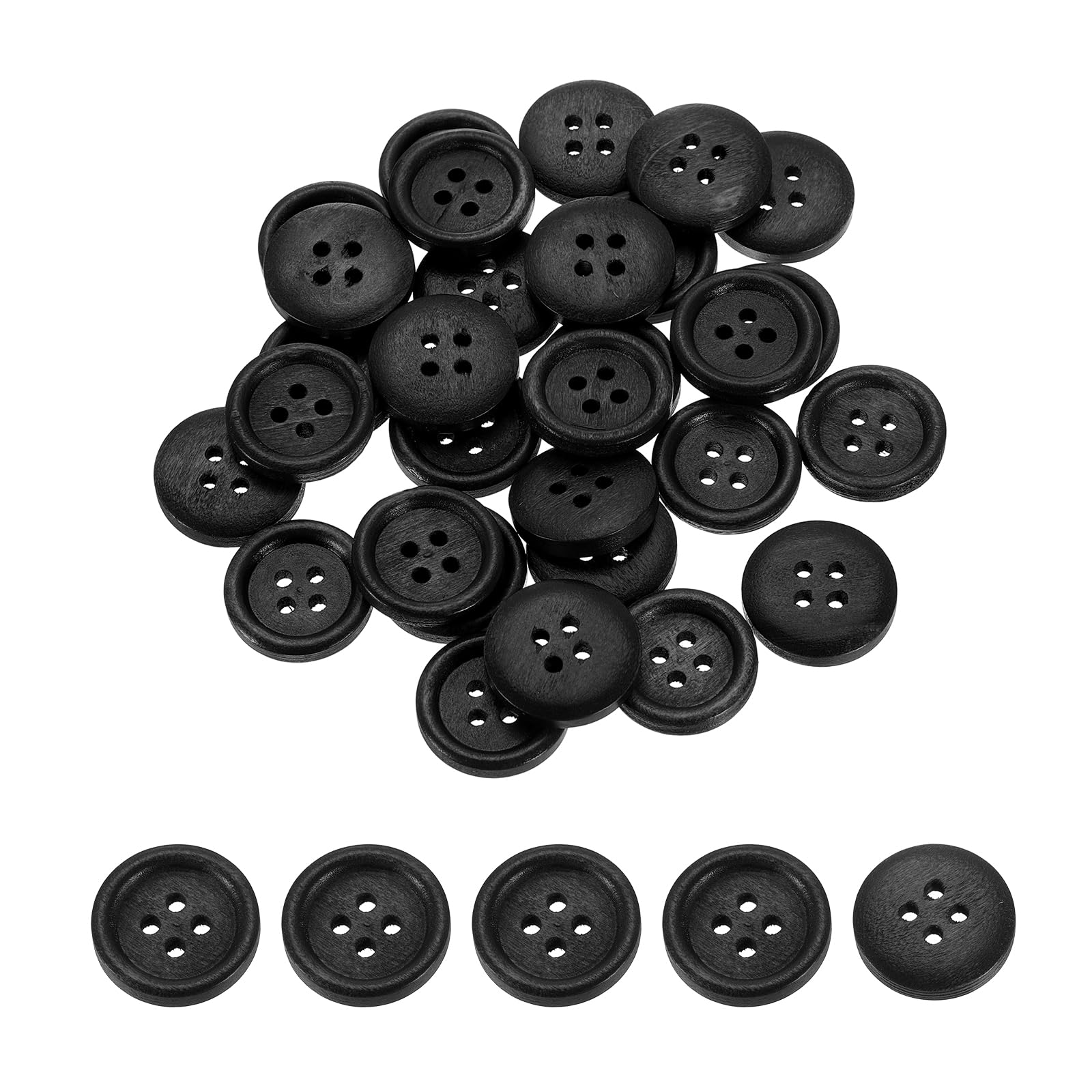 Boutons en bois ronds 20mm noir à 4 trous pour la couture et les loisirs créatifs Lot de 50