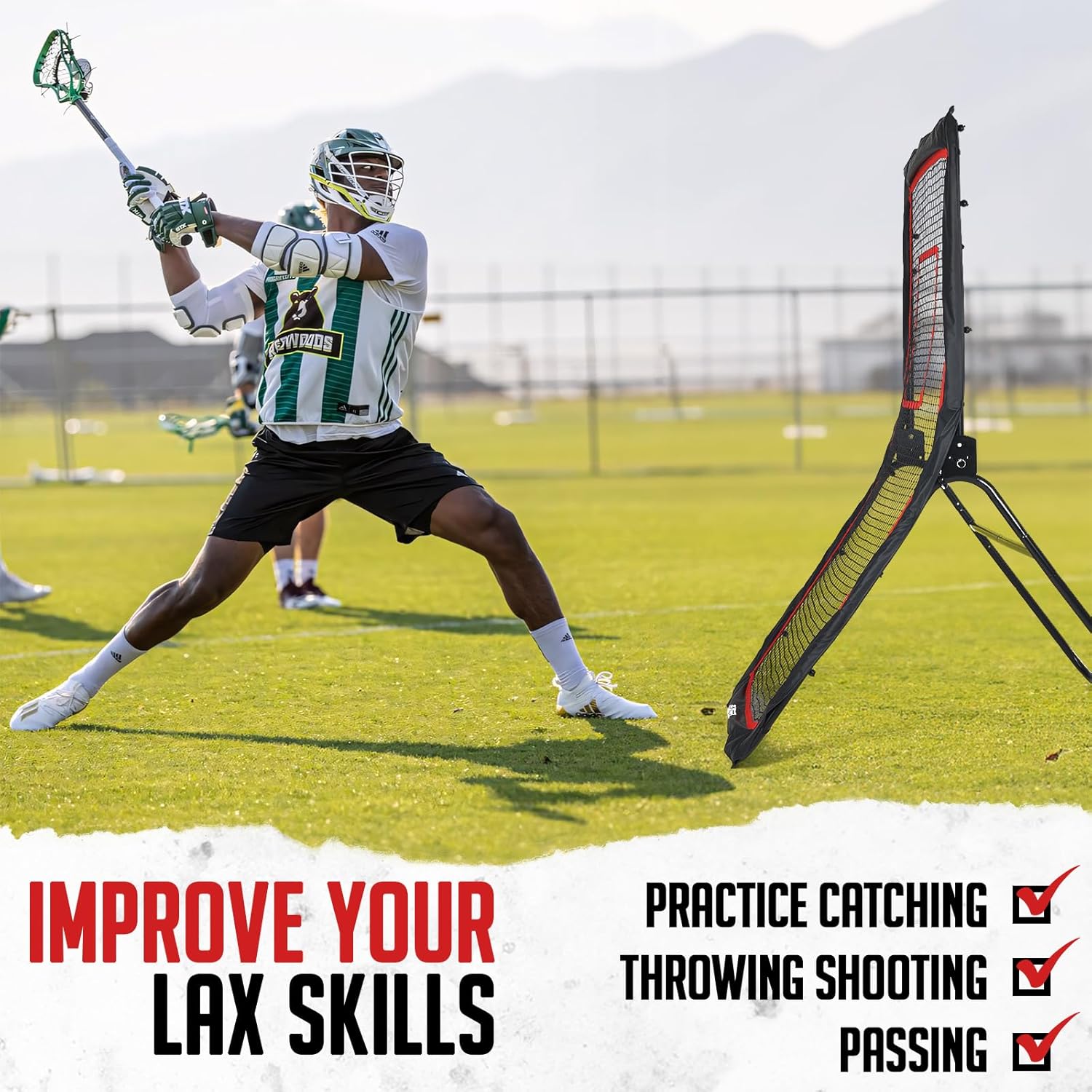 Lacrosse Rebounder, 4x7FT/4x6FT Volleyball Rebounder for Backyard with 5 Rebound Angles, Target Strip, Lacrosse Rebound Net Perfect for Lax Baseball Volleyball & Soccer Practice