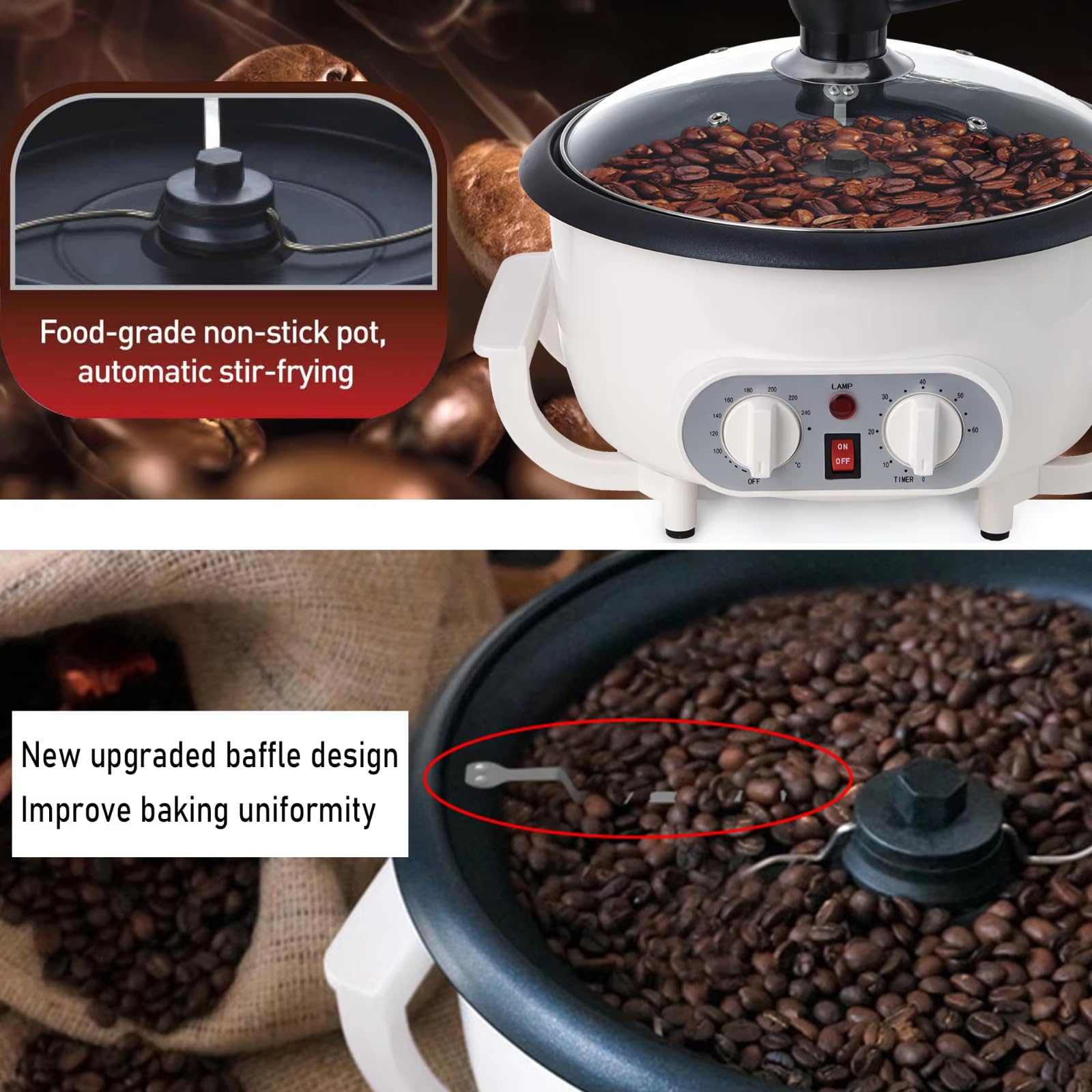 Machine à torréfier Le café pour Un Usage Domestique, torréfacteur électrique Domestique avec minuterie, torréfacteur de Grains d'arachides