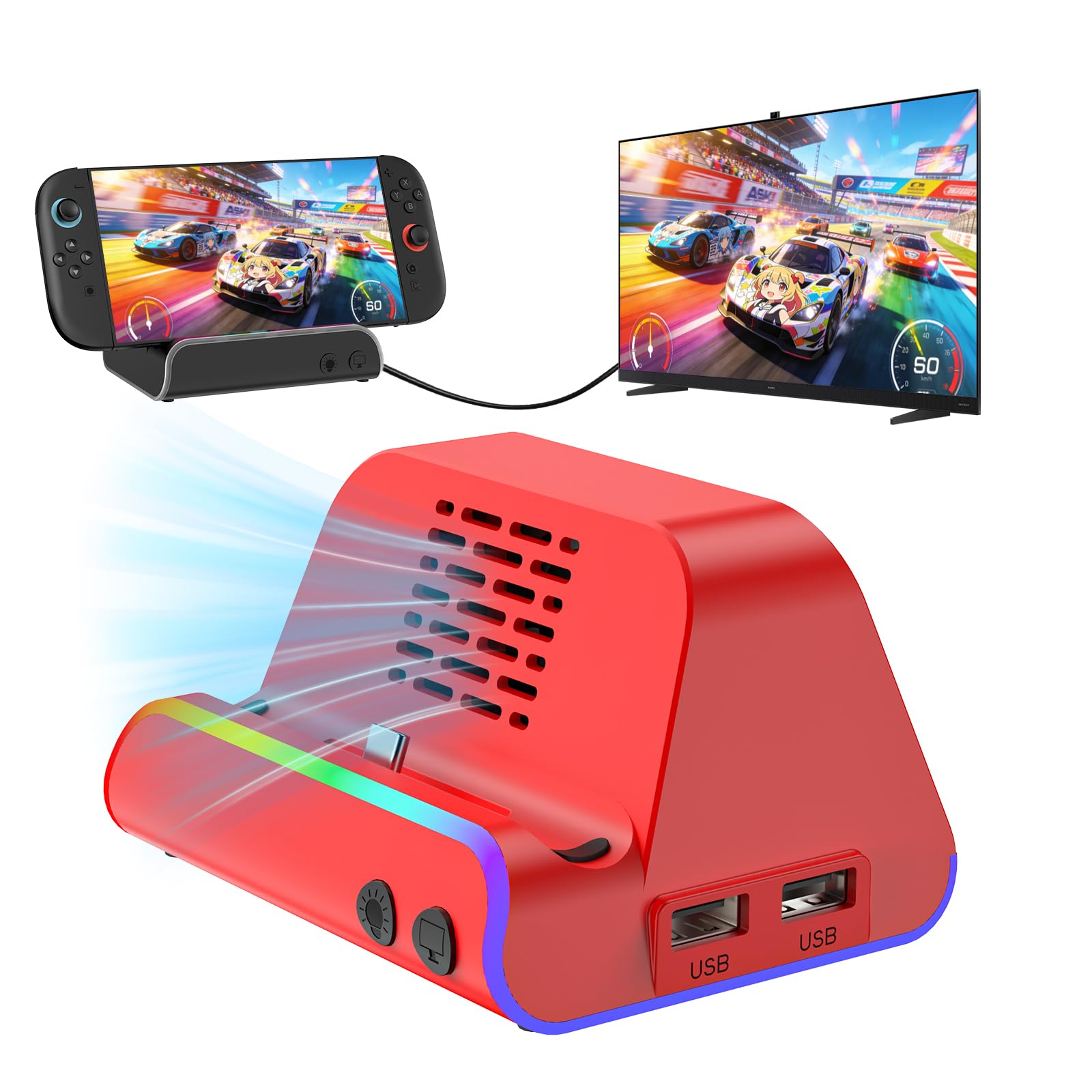 Switch 2 Dock, Docking Station for Switch 1/2, Charging Dock with 4K@120Hz HDMI Output/100W Charging Input/USB 3.0 /Cooling Fan — view 8