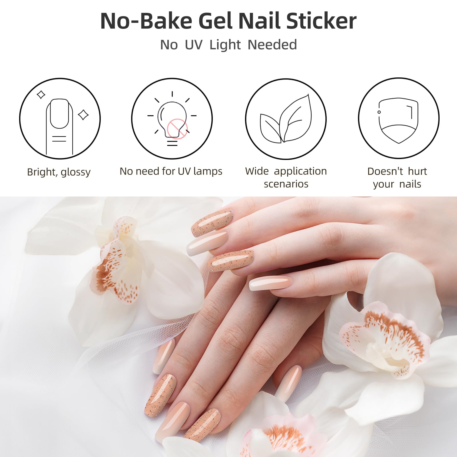 DUKASOU Semi Cured 22 PCS Gel Nail Strips No UV Light Needed, Gel Nail Strips Set, Salon Quality Nails Polish Strips(Slightly pink) - Image 3