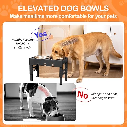 Miniatura 4 de Elevated Dog Bowls with 2 Stainless Steel Bowls, Raised Dog Food Bowl Stand 5 Height Adjustable (3.1", 9", 10", 11", 12") Non-Slip Feeder Station