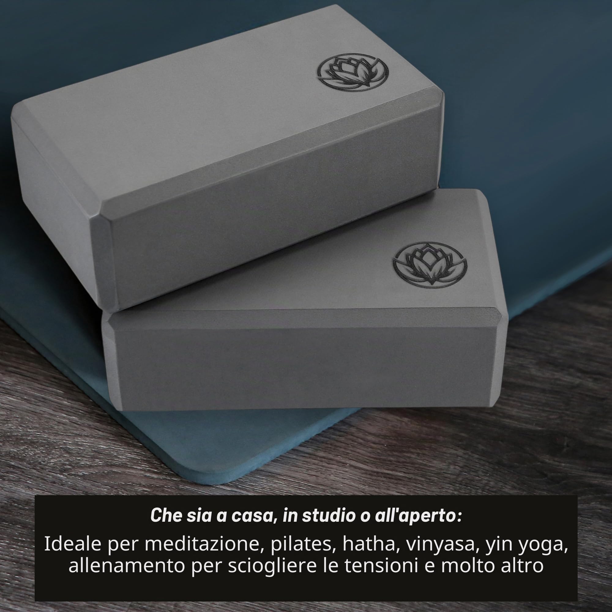 VonBueren Blocchi da Yoga | Blocchi yoga in EVA | 22 x 12 x 7,5 cm per blocco | Accessorio yoga per donne e uomini | Mattoncino per Pilates