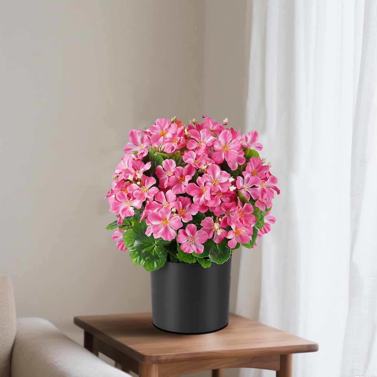 Artificial Geranium Flowers for Outdoors Fake Flowers 14 Inch Faux Flowers Spring Summer Decoration for Home Front Door Garden Planter Patio Balcony Yard Indoor Outdoor (Pink)