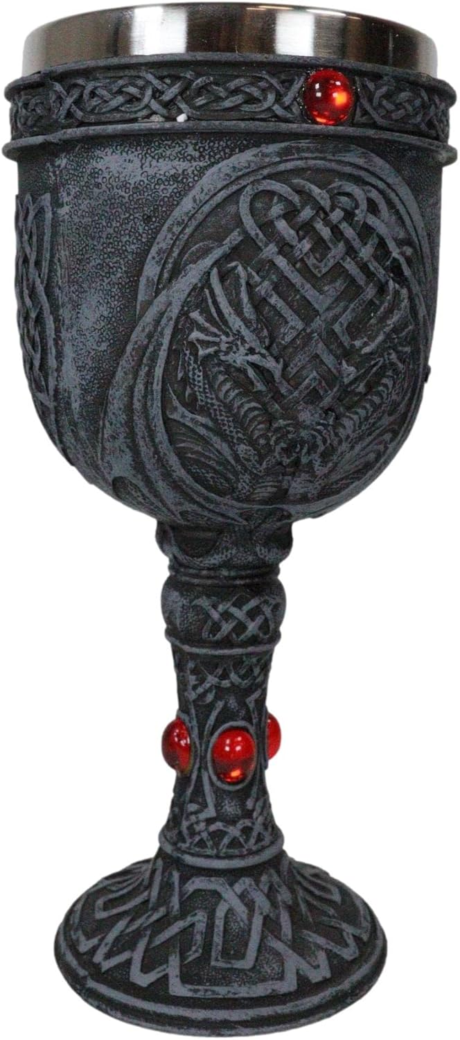 Ebros Ancient Celtic Knotwork Double Dragons Protecting Blood Vial Wine Goblet Chalice Cup 6oz Gothic Dungeons And Dragons Medieval Elixir Of Life Party Prop Decor