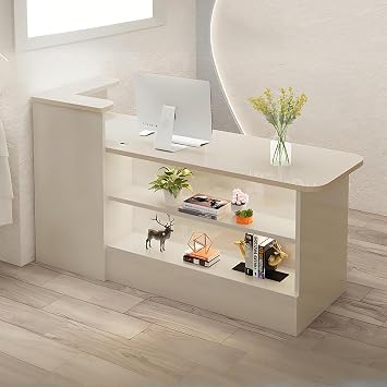 Modern Reception Desk with Display Shelves,Front Counter Table with Storage,Front Desk for Salons,Offices,Lobbies,Retail Stores and Cafes,Multiple Sizes & Colors