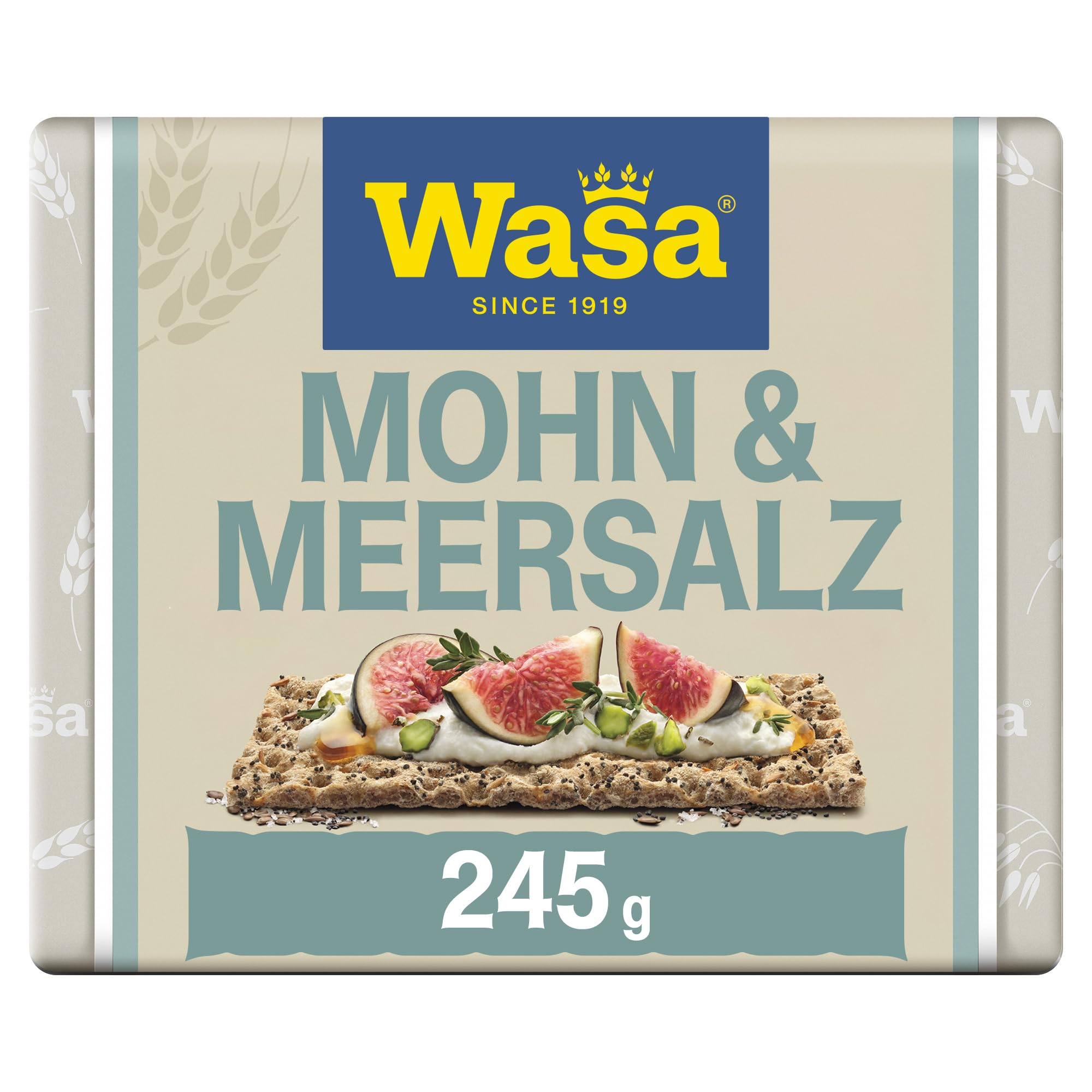 Wasa Selection Mohn & Meersalz 12x245g I Knäckebrot aus 100% Roggenvollkornmehl, mit Mohn & Meersalz verfeinert