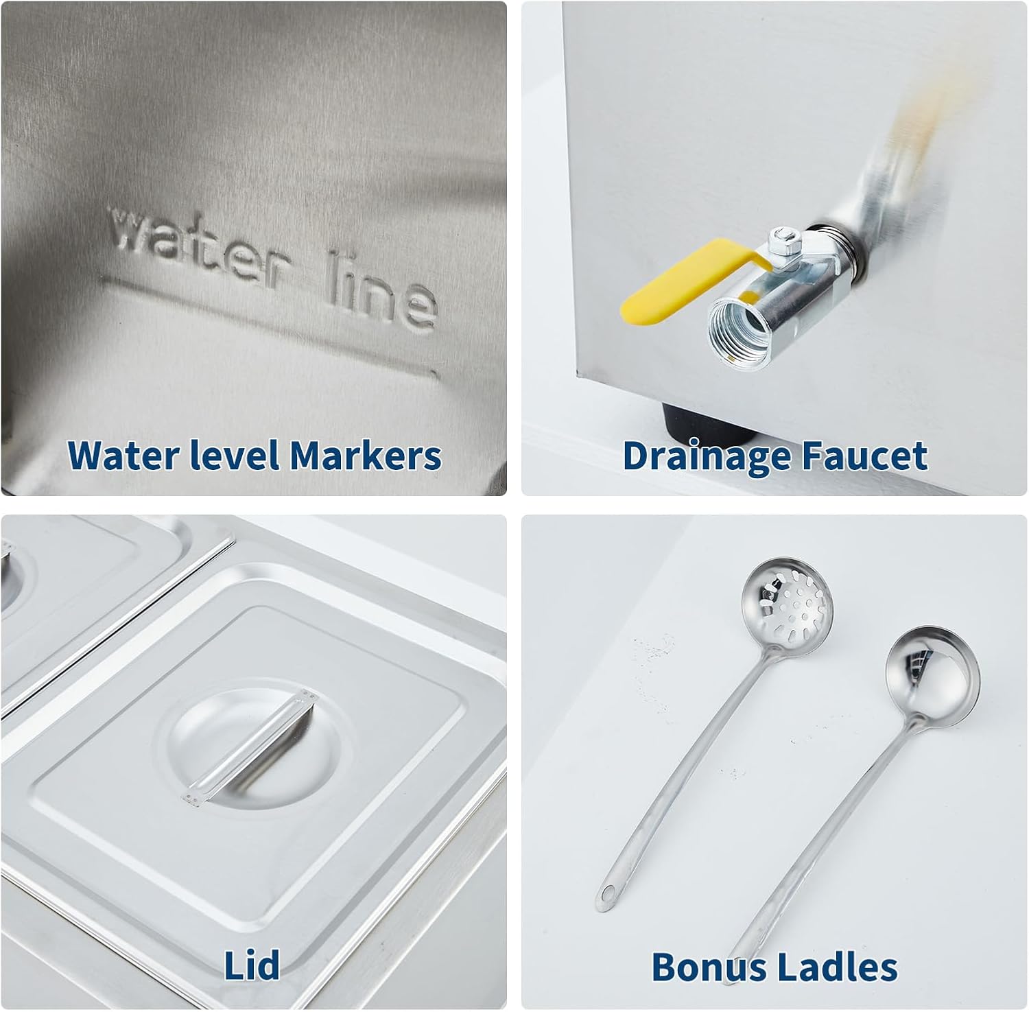 1500W Stainless Steel Commercial Steam Food Warmer with 2-Pan Bain Marie - Warming Trays for Buffets Party, Food Warmers for Parties Buffet Electric, Electric Buffet Servers and Warmers for Catering