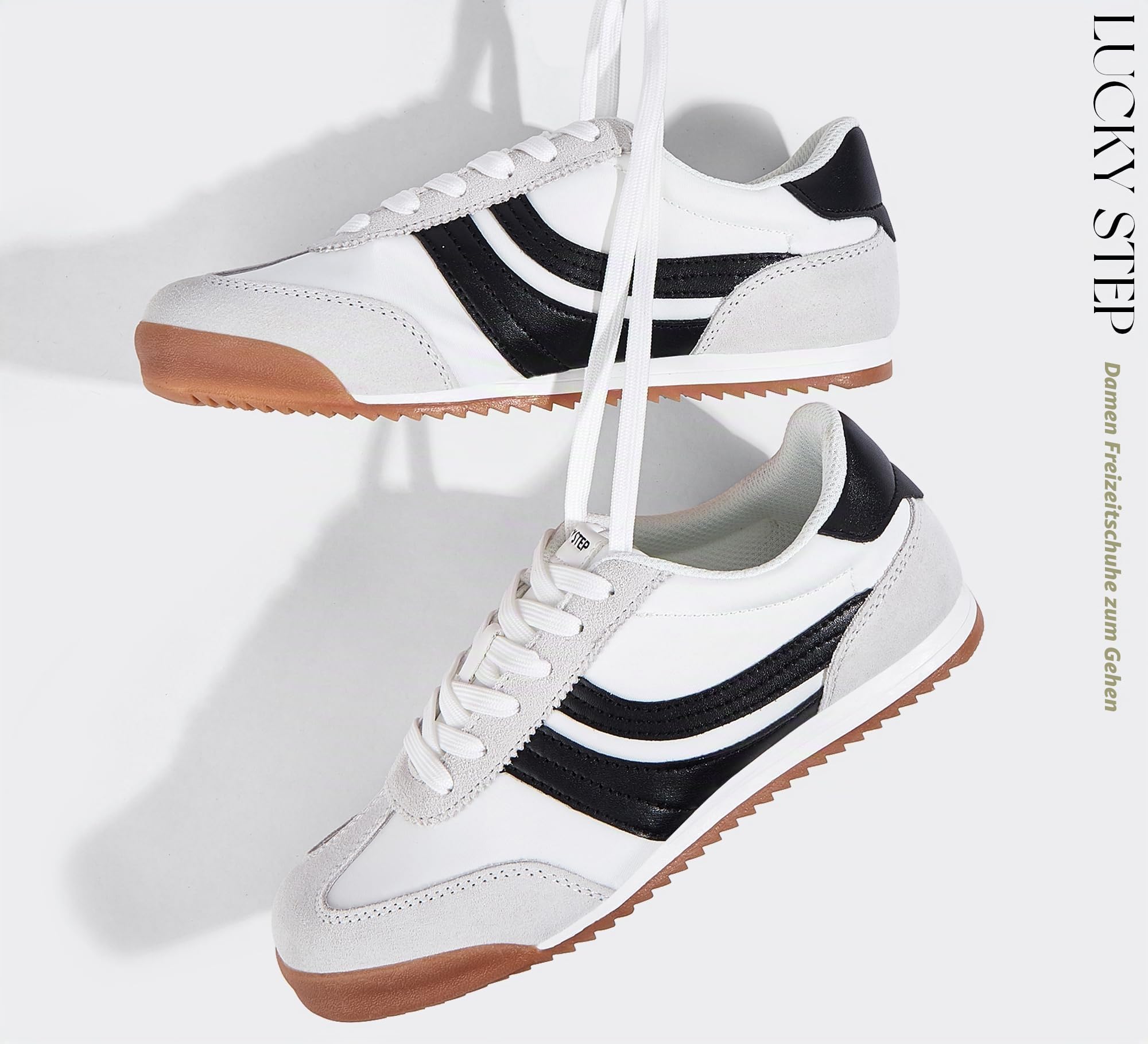 LUCKY STEP Damen Sneakers im Retro-Design | Leichte Freizeitschuhe mit dünner Profilsohle und Schnürung | rutschfest für Fitness, Walking und den Alltag