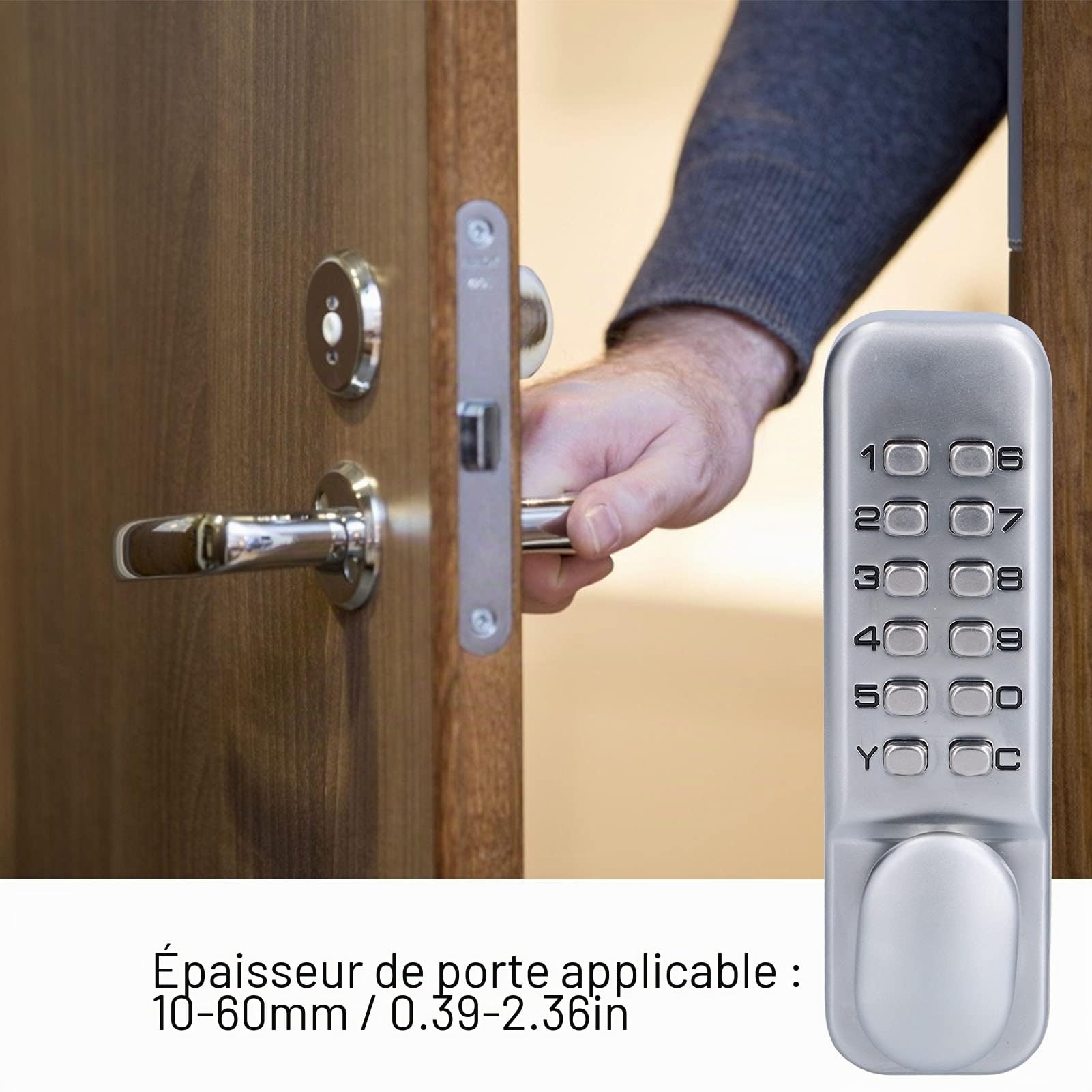 Serrure de Porte Mécanique, Serrure Porte à Combinaison Mécanique Numérique, Verrou a Code Mecanique pour Porte de 30-60 mm d'Épaisseur, pour Bureau Porte de maison Clôture Extérieure