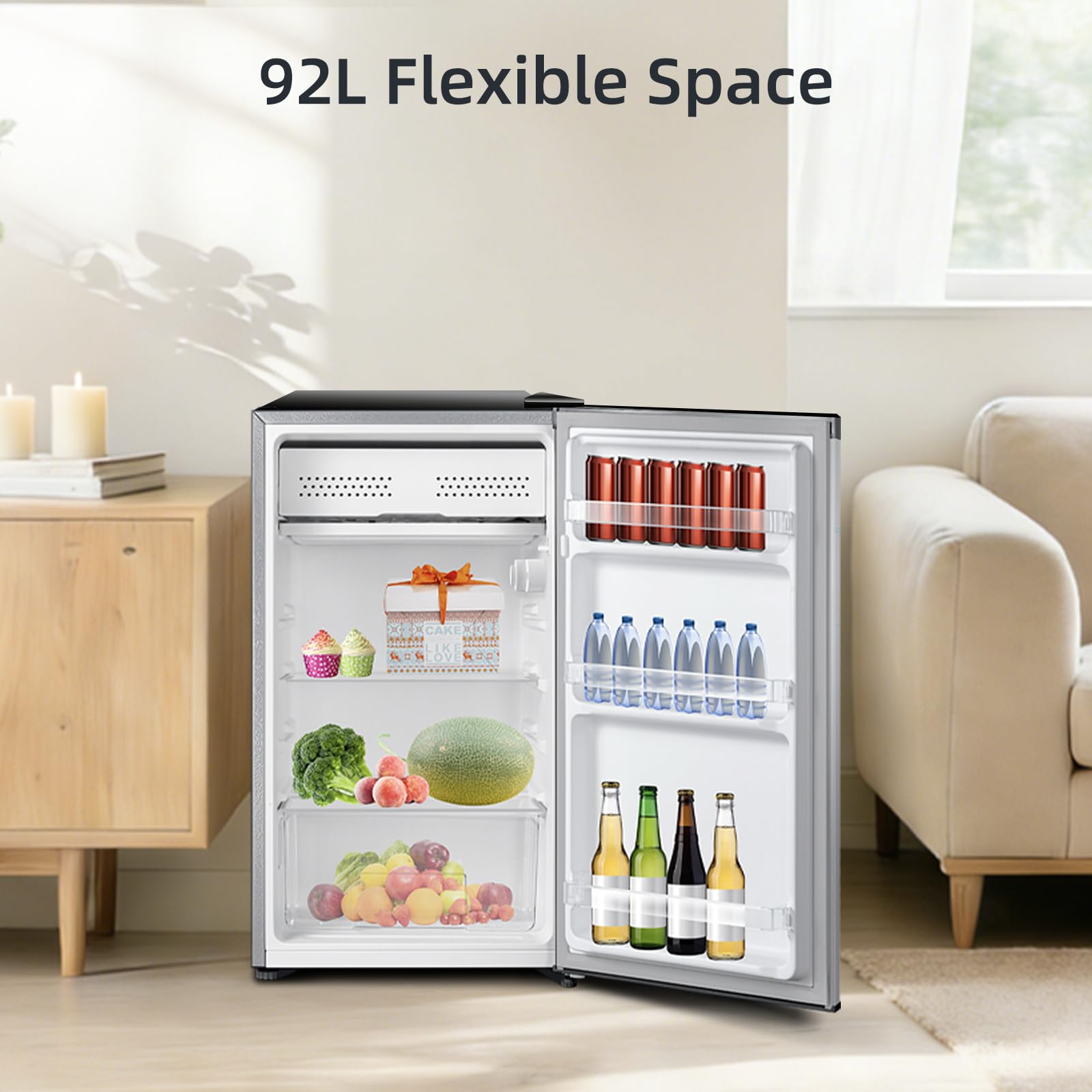CHiQ CSF101D4EU, Under Counter Fridge, 92L, 7 Temp Settings, Chill Zone, H831 x W474 x D447(mm), Reversible Door, Adjustable Shelves, Sleek Design, Black [Energy Class E] - 4