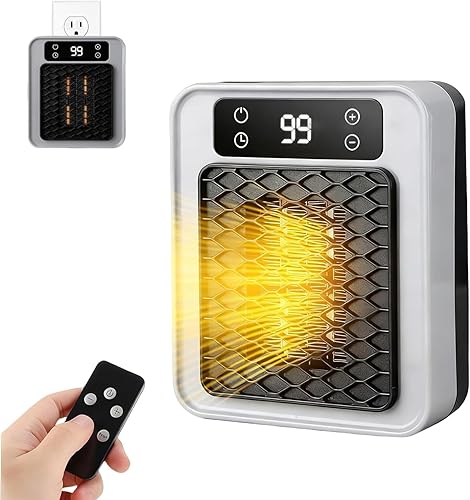 Calentador de espacio de pared enchufable con control remoto, calentadores portátiles inteligentes de ahorro de energía con termómetro ajustable,