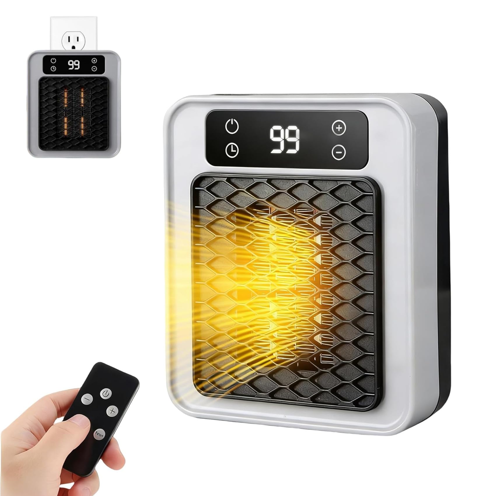 Plug-in Wall Space Heater With Remote Energy-Saving Smart Portable Heaters With Adjustable Thermo 12H Timer-Quiet 450W Electric Small