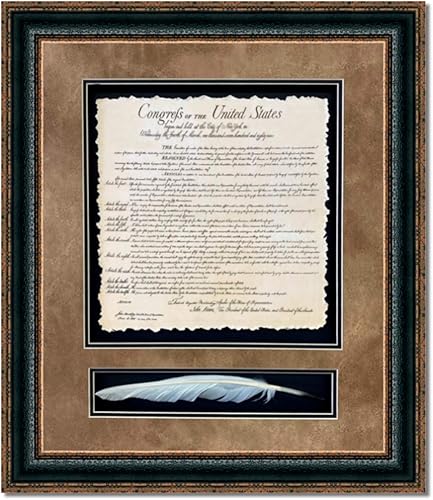 Carta de derechos con pluma | Documentos históricos enmarcados personalizados en papel de archivo, tinta ultra cromada resistente a la decoloración