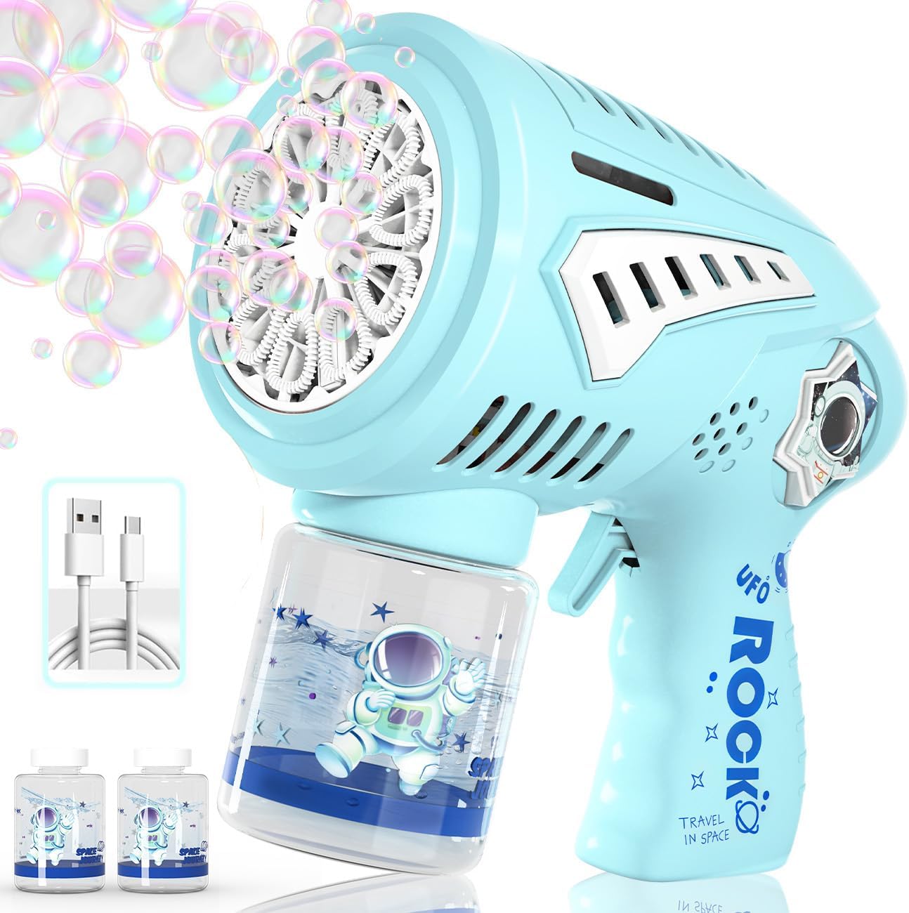 Big Bubble Gun - Rechargeable Bubble Machine for Kids, Make Larger Bubbles, 1200mAh USB-C Charge, LED Light - Bubble Toys Gifts Ages 3+ for Boys, Girls, Easter, Outdoor, Birthday Favor, Party Use