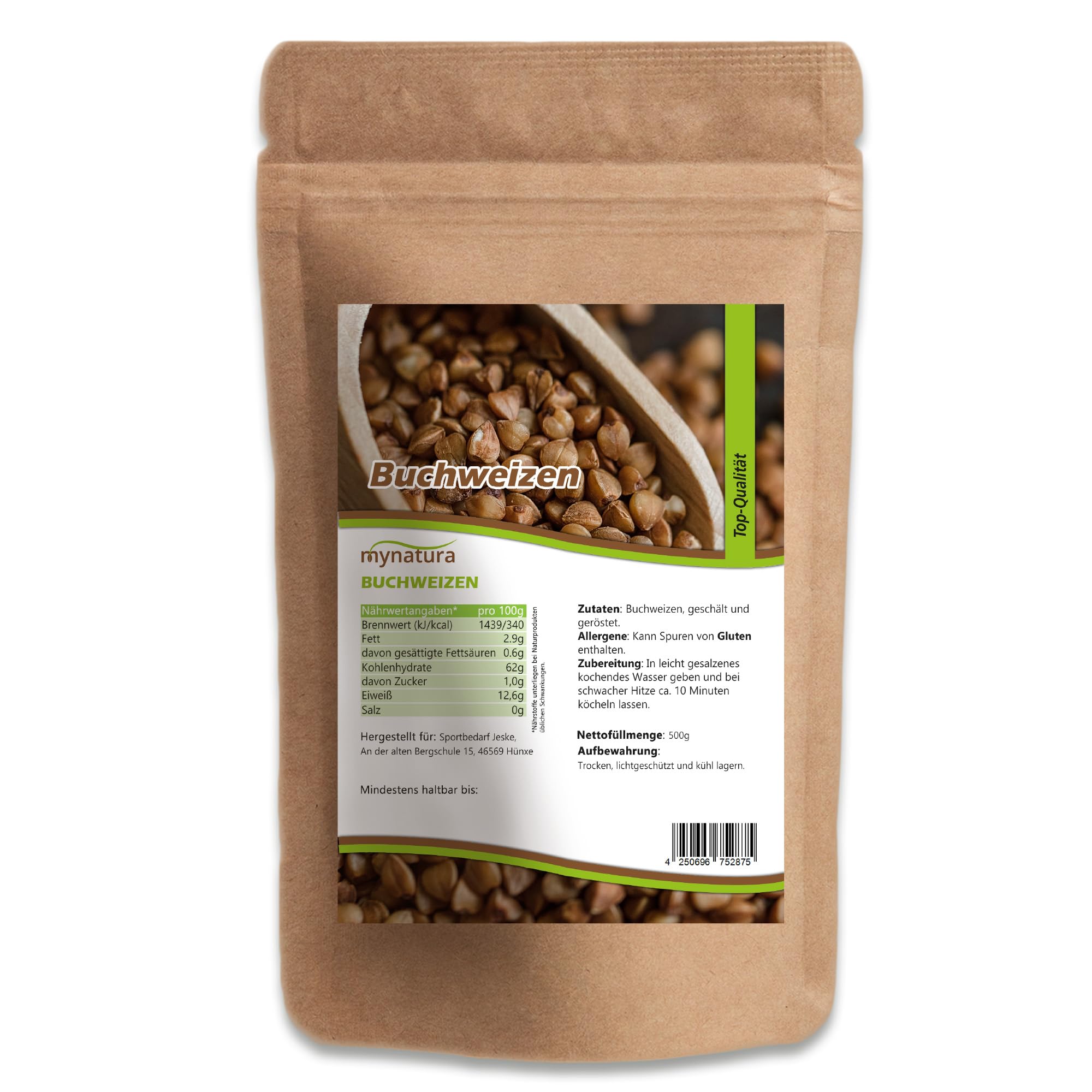 Mynatura Buchweizen ganze Körner | Vielseitig verwendbar | Vegane Ernährung | für Brot und Eintopf | Im Beutel 10x1000g