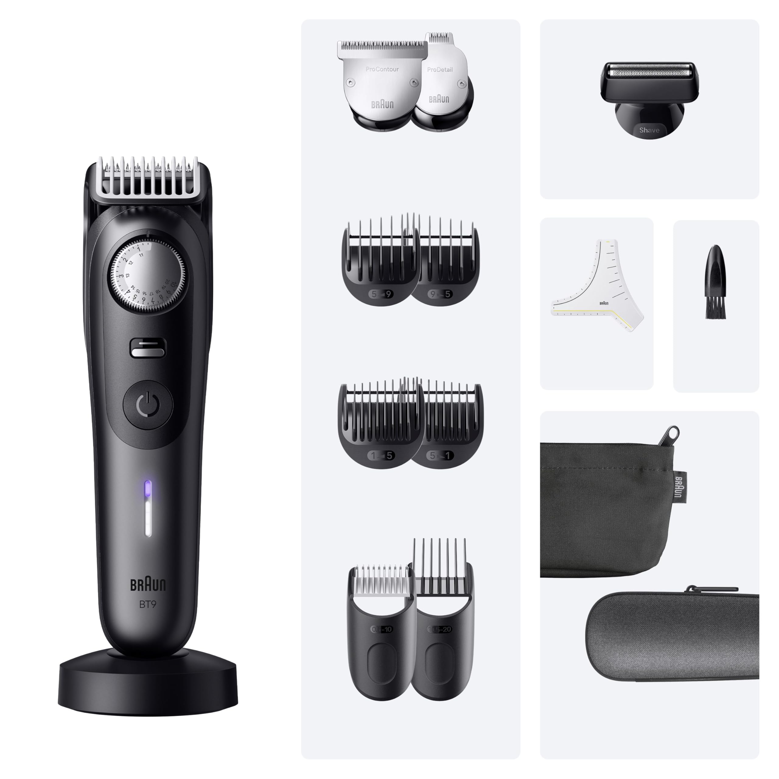 Braun Tondeuse A Barbe Electrique Pour Hommes Series 9 BT9565, Titane, Etanche, Coffret De Rasage Avec +14 Outils De Barbier, Lame Pro Blade, 52 Longueurs Pour Raser Le Visage, Kit Avec Accessoires