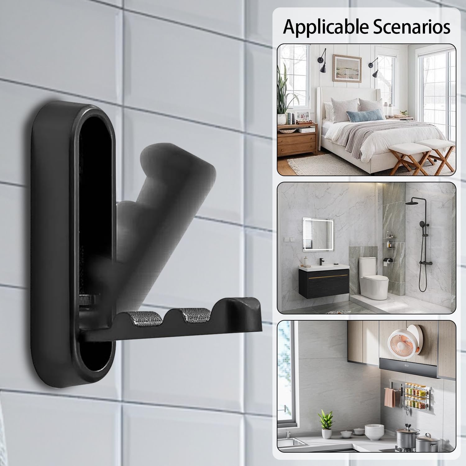 Ganchos para pared, ganchos negros para colgar, ganchos de pared resistentes, gancho para monedero, ganchos de succión para baño, ganchos de metal (gris)