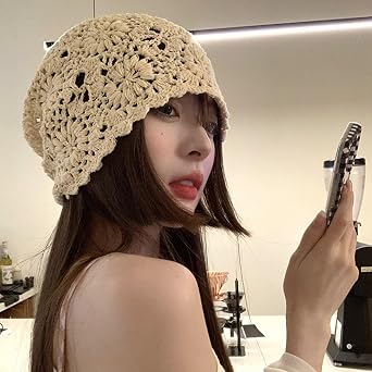 1 Piece Knitted Cotton Hat, Summer Loose Beanie, Thin Cotton Hat, Crochet Hat, Women's Toe Cap, Suitable for Different Head Shapes and Face Shapes (Beige)