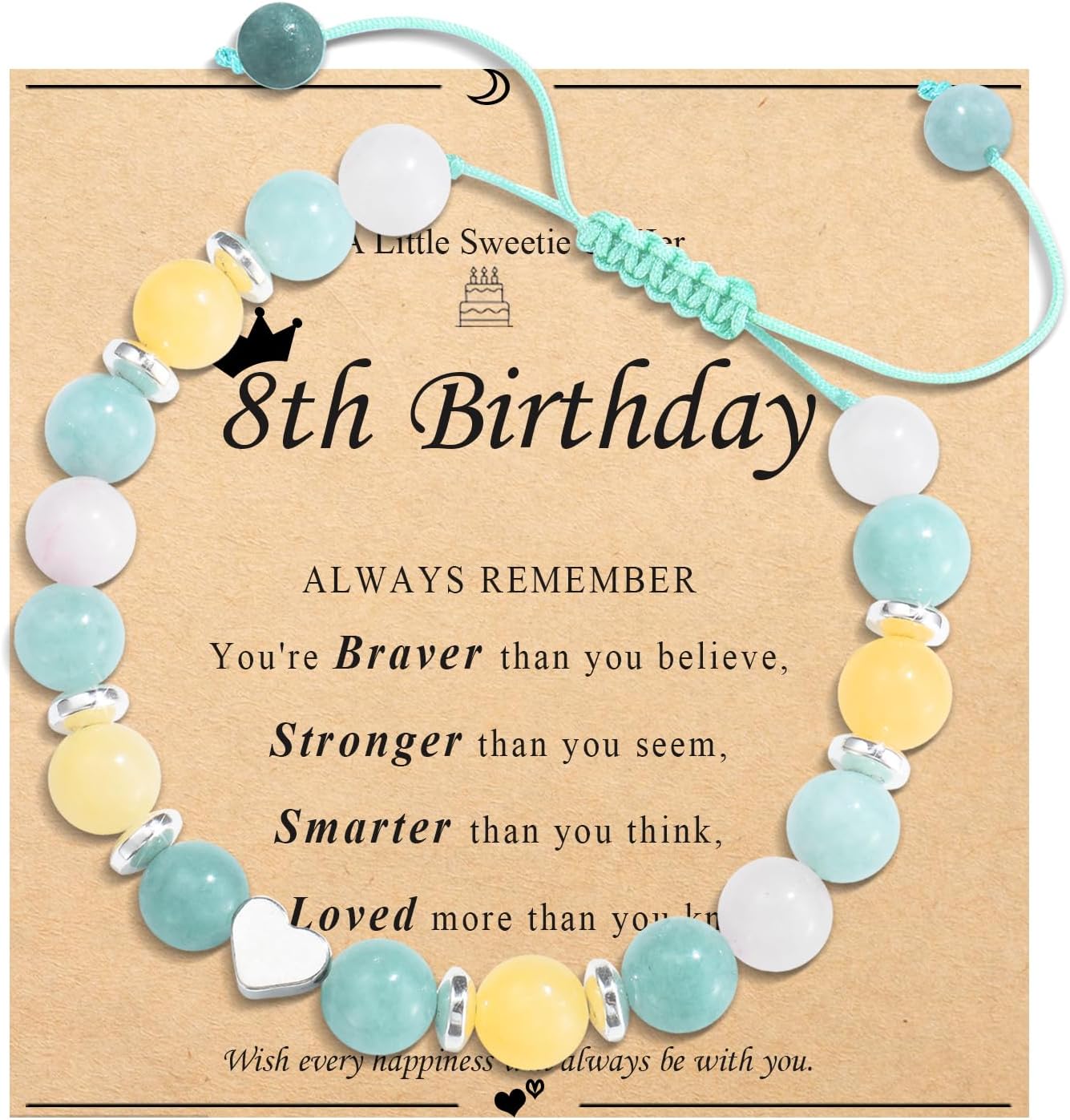 Birthday Gifts For 6th/ 7th/ 8th/ 9th/ 10th/ 11th/ 12th Girls Sweet Heart Beaded Bracelets for Daughter, Granddaughter, Niece, Friends, Sisters